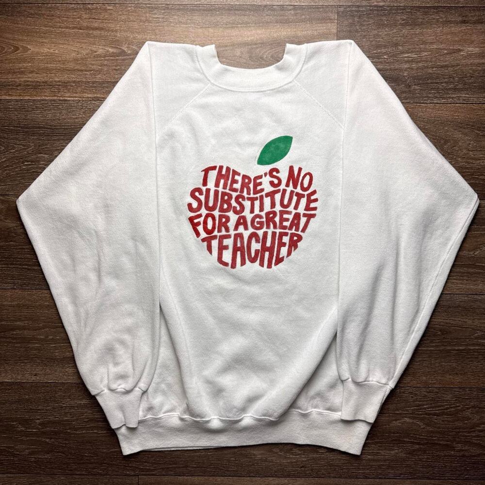 White Vintage 1990s ‘There’s No Substitute For A Great Teacher’ Crewneck Sweater